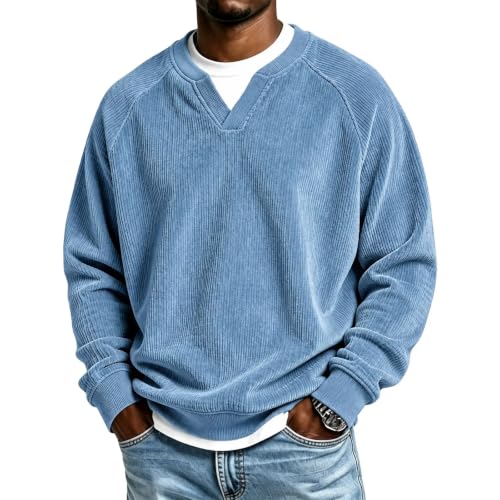 Men's Corduroy Shirts Long Sleeve Layered Top V Neck Tshirts - image 1