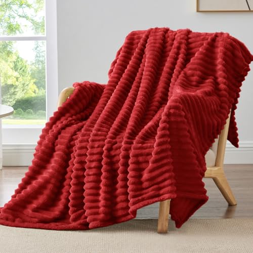 Image of BEDELITE Ribbed Fleece Throw Blanket for Couch, Burgundy, 50 inchx70 inch | Ultra-Soft Plush Fleece, Cozy, Warm Yet Lightweight, Ribbed Texture, Home Decor, Machine Washable, Giftable, All-Season Use