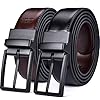 Men’s Dress Belt Leather Reversible 1.25″ Wide Rotated Buckle Gift Box
