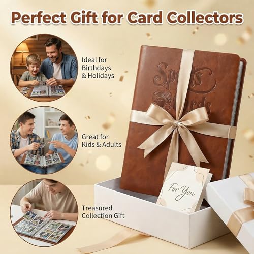 IdeaMarlle Leather Sports Card Binder with 200 Pockets, 4-Pocket Double-Sided Trading Card Album with 25 Sleeves, 6-Ring Card Collection Folder for Baseball Football Basketball Cards by IdeaMarlle - Used condition - Image 7