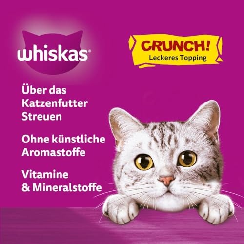 WHISKAS Crunch Katzensnacks Huhn, Pute & Ente 6 x 100g – Leckere Snacks mit Huhn, Pute und Ente