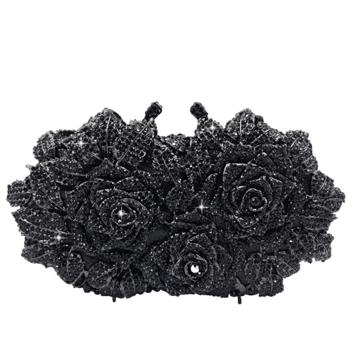 Image of Boutique De FGG Mini Flower Evening Bags For Women Formal,Party Rhinestone Clutch Purses,Wedding Floral Crystal Clutch Bag