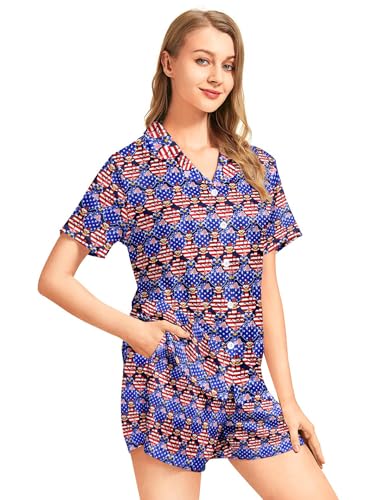 Image of Women's Pajama Sets Funny Pajamas for Women Set Comfortable 2 Piece Button Down Tops & Shorts Sleepwear Short Sleeve