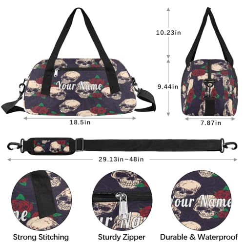 Personalized Kids Duffel Bag Vintage Rose Skull Pattern,Custom Sport Gym Bag for Boys Girls,WWeekender Overnight Bags Travel Duffel Bag,Customized Kids Gift4