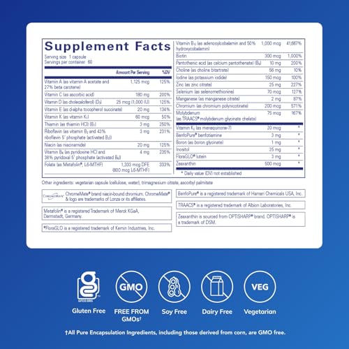 Image of Pure Encapsulations PureGenomics Multivitamin - Supplement to Support Nutrient Requirements of Common Genetic Variations* - with Vitamin A,B,C,D,E, K & Minerals - 60 Capsules