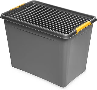 Kreher Storage Boxes with Lockable Lid and Wheels, Lockable Lid, Moisture-Proof and Robust Design Colour: Grey Available in Various Sizes (80 L)