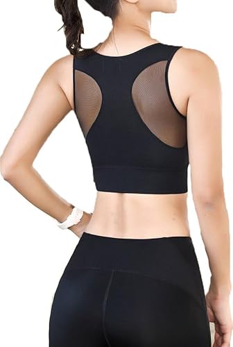 fdsmall Sport-BH für Frauen hohe Auswirkungen Unterstützung Sport-BH Nahtlose Mesh Yoga Unterwäsche Workout Fitness Activewear Racerback gepolsterte BHS für Yoga Running Training Fitness (Black, M)