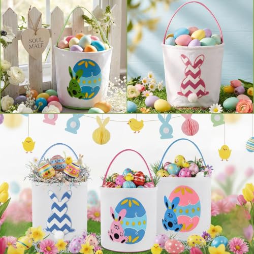 Image of Honeydak 6 PCS Easter Basket for Kids, Bunny Tote Bags Mixed Colors