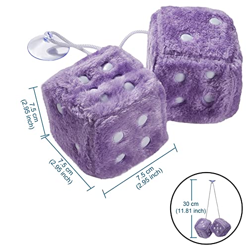 Image of 2.95'' Retro Fuzzy Plush Dice Car Charm Square Plush Dice Car Rear View Mirror Hanging Ornament Car Mirror Hanging Accessories, Purple