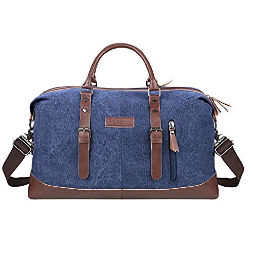 Preisvergleich Produktbild PRASACCO Weekender Retro Segeltuch Reisetasche Haltbar Handgepäck Schultertasche Multifunktion Große Sporttasche Canvas Bag aus PU Leder Travel Bag Holdall Unisex Seesack 43 Liter bis 10kg