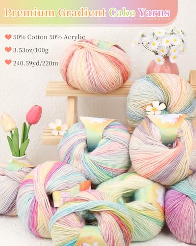 Image of Coopay Yarn for Crocheting Knitting, Gradient Cake Yarns, 2 x 3.53oz - 240yds - 50% Cotton 50% Acrylic Ombre Yarns, Gradient Crochet Yarn for Blankets, Shawls, Scarves (114 Glittering)