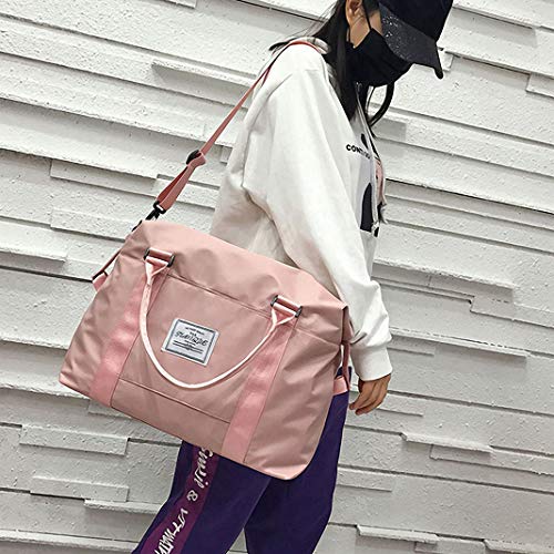Sports Gym Bag, Workout Duffle Bag, Weekender Overnight Bag Handbag Gym Tote Bag with Trolley Sleeve (Pink)