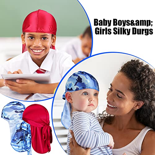 Loopeer 4 Pcs Kids Satin Durags Head Wrap Silk Durag Cap with Long Tail Wide Strap 360 Waves Cap for Boy Toddler Girls3