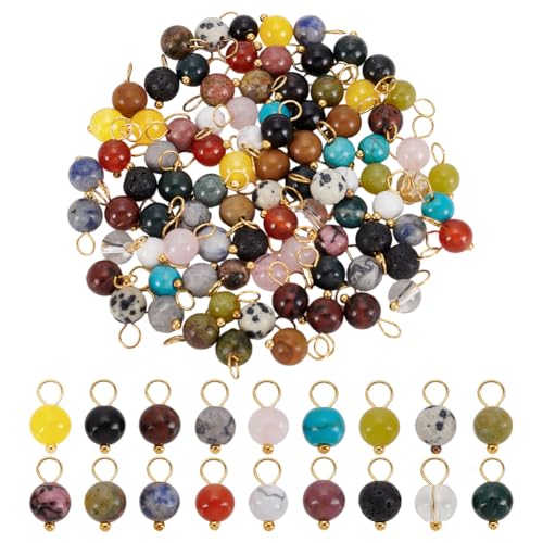 PH PandaHall 108 dijes de eslabones de piedras preciosas de 18 colores, colgante de cuentas de piedra de 6 mm, cuentas sueltas redondas y suaves con conector de joyería dorado para hacer pendientes,