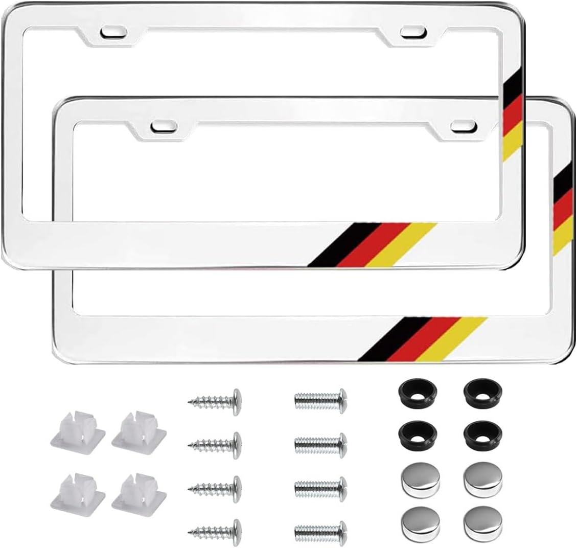 2Pcs Carbon Fiber Red Strips License Plate Frames for Dodge Challenger Charger, 12.2x6.4inch Universal Fit License Plate Holder for Dodge Vehicles,Anti-Theft Screws and Caps Included