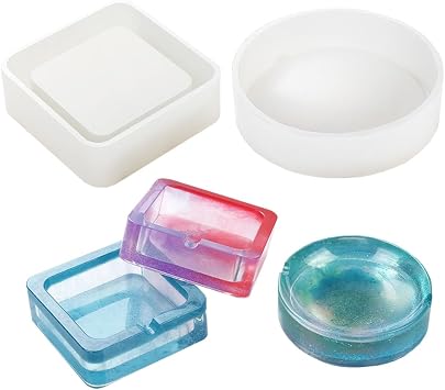 Ashtray Molds for Epoxy Resin, Resin Ashtray Molds Silicone Square and Round 2 PCS Set Easy to Demold 1 Square + 1 Round