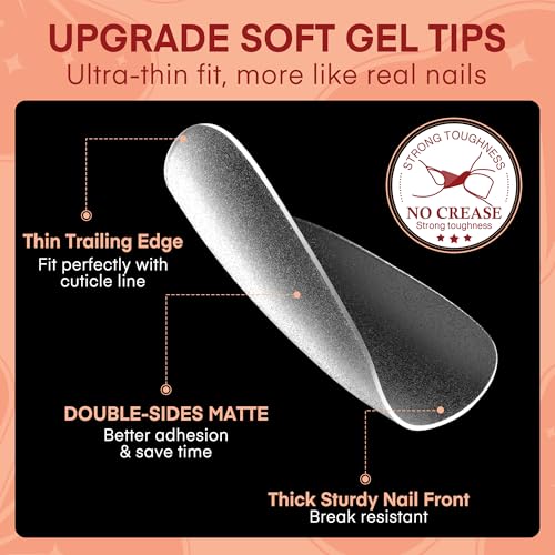 Image of Luckyfairy Square Toe Nail Tips - 360Pcs 15 Sizes Squoval Double Matte