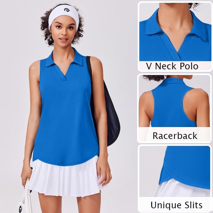 PINSPARK Womens Golf Shirt UPF 50+ Sleeveless Collared Shirts Quick Dry Tennis Polo V-Neck Racerback Athletic Workout Tank - Image 5