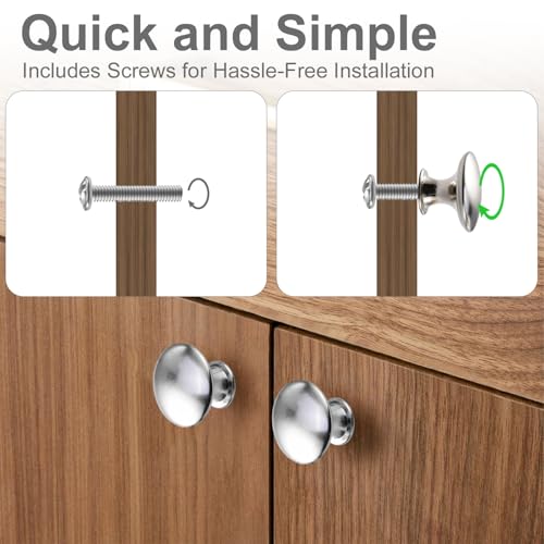 Onperpoe 4 Silver Cabinet Door Handles with Screws, Cupboard Door Knobs Polished Chrome Round Mushroom Light Pull Handles, 30mm Modern Hardware Door Knobs for Cupboards, Drawers and Wardrobes - Image 3
