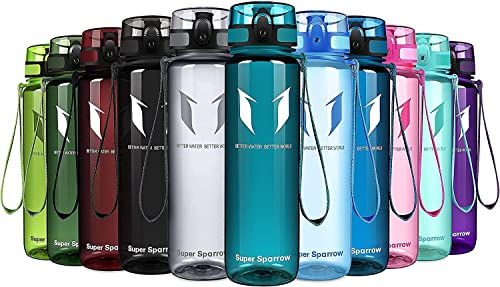 Super Sparrow Botella de Agua Deportiva - 500ml - Sin BPA (Transparente- Cristal Marino)