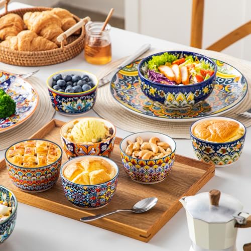 vancasso 8 Oz Ramekins Oven Safe Set of 6, Bohemian Creme Brulee Ramekins, Colorful Souffle Dishes, Pudding Custard Cups for Baking, Small Ceramic Bowls for Snacks, Ice Cream - Image 6