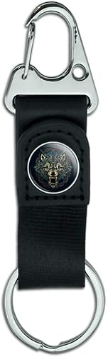 GRAPHICS & MORE Fenrir - Llavero de mitología nórdica con cinturón de tela de cuero, mosquetón con clip, Metálico