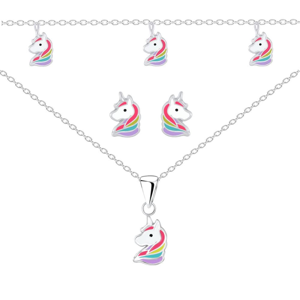 Einhorn Schmuckset – Halskette, Armband, Ohrringe & Ring Mit Regenbogen-Kristallen