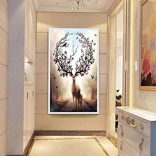 Broderie Diamant Grand Format Cerf | Décoration Murale Salon et Bureau 50x120cm