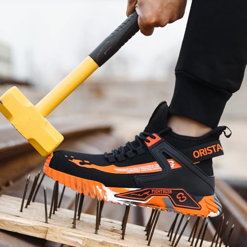 Image of ORISTACO Work Safety Crew Boots Lightweight Breathable Industry Construction Steel Toe Sneakers
