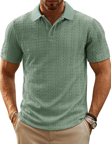 PJ PAUL JONES Mens Polo Shirts Short Sleeve Solid Textured Polo Shirt Vacation Summer Beach Golf Shirts Light Green
