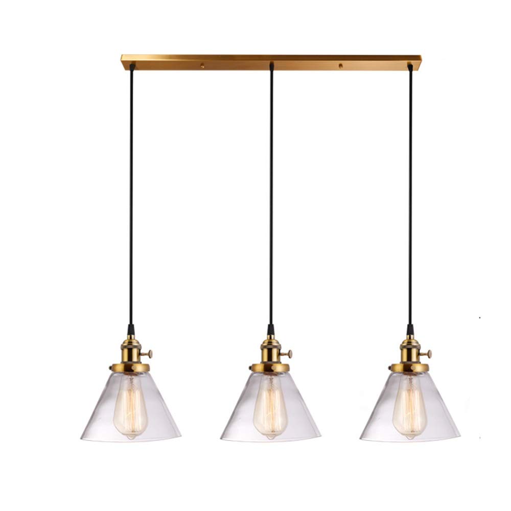Lustre industriel rétro 3 lumières avec lampe suspendue verre transparent table à manger