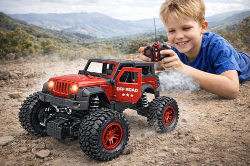Image of Braintastic Model Diecast Car Toy Vehicle Pull Back Friction Car with Openable Doors Light & Music Toys for Kids Age 3+ Years (Off Road RED)