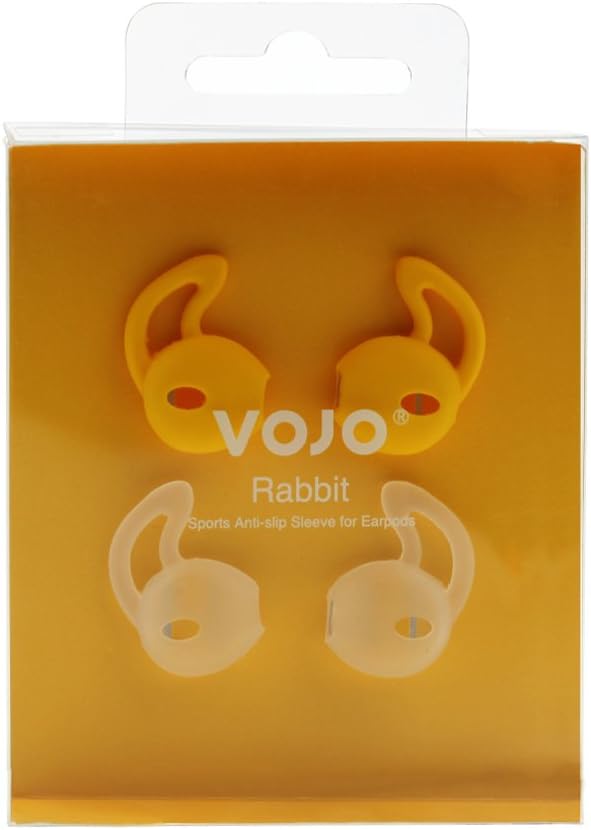 [Fit for Sport] Earpods Cover VOJO RABBIT [Orange & Clear] (2 Pair), Anti-Slip Silicone Sleeve for iPhone 6 6s Plus 5 SE 5S 5C, Ear Hook Earbud Headphone Earphone Grip, Sweat & Water Proof Cool Gadget