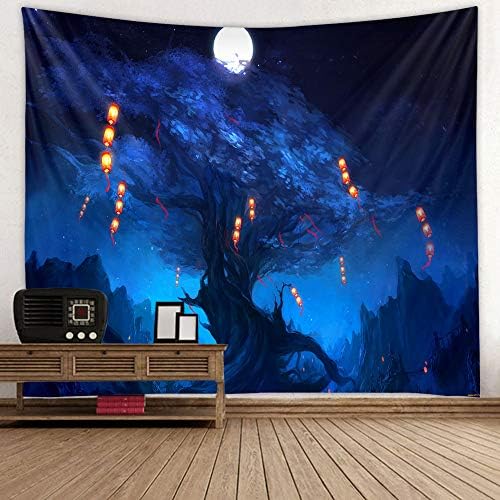 Forest Tapestry Home Decor Landscape Tapestry Living Room Bedroom Decoration Tapestry Magic Tapestry Curtain (Lanterns Hanging on The Tree, ...
