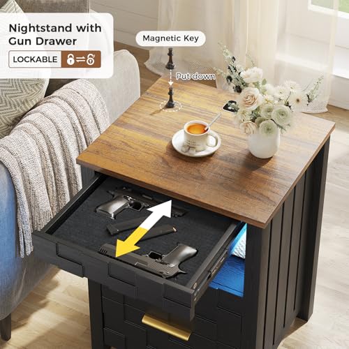 WEQUB Nightstand with Charging Station, 3 Drawers, Gun Drawer, Black - image 5