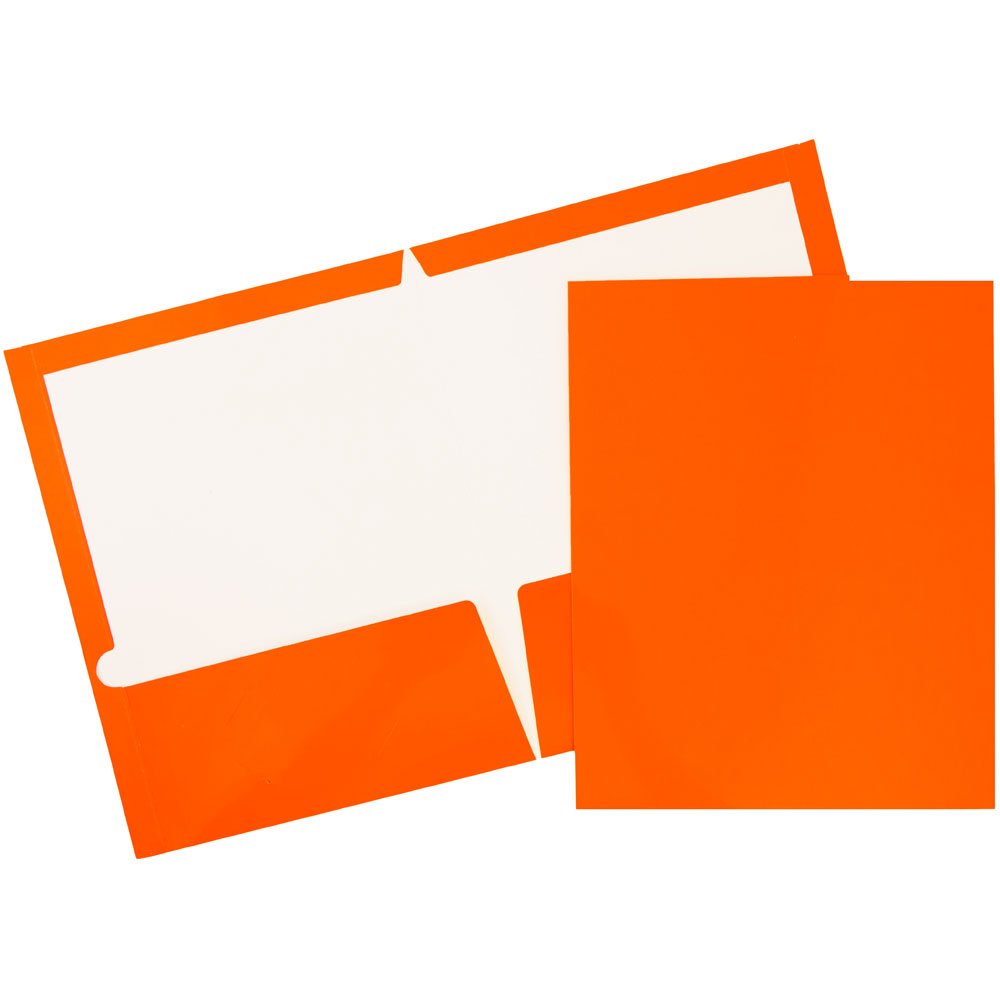 JAM PAPER Laminated Two Pocket Glossy School Folders - Letter Size - High Gloss Orange - Bulk 50/Box