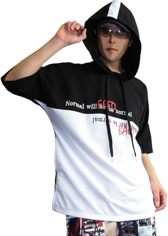 Amazon Seven Thirty セブンサーティ ドルマンスリーブ メンズ バイカラー ビッグサイズ ビッグパーカー バックプリント テープ使い 半袖パーカー Re730 Xl 大きめ ブラック 黒 ホワイト 白 トレーナー パーカー 通販