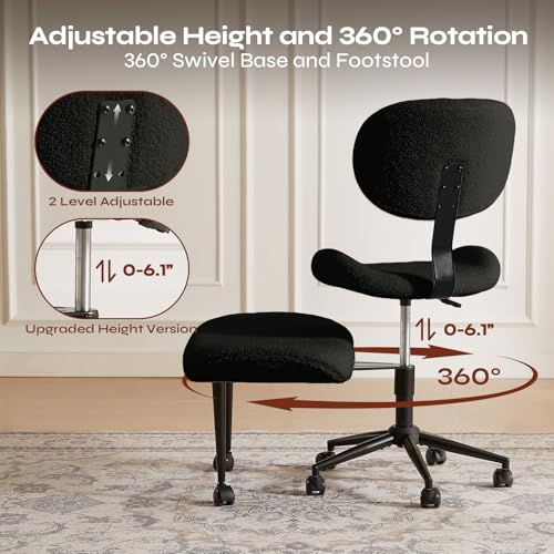 Image of Pinmoco Ergonomic Cross Legged Chair for ADHD, Meditation Chair with 360 Swivel Wheels, Kneeling Office Chair with Back Support, Strong Lumbar Support, Teddy Fabric, Black
