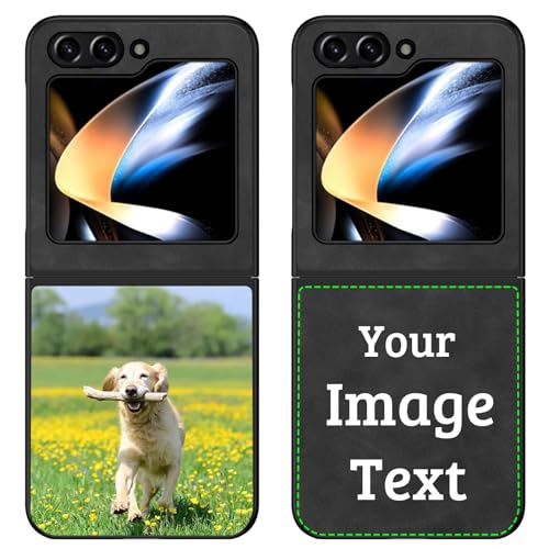 CAXKJE Black Funda Personalizada para Samsung Galaxy Z Flip 7,Diseño tu Foto Imagen o Texto Personaliza Carcasa,Cuero Case Cover Protector Anti-arañazos Funda,Black-J1