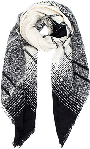 ecoinway Blanket Scarf Women Wrap Infinity Shawl - Black Wool Scarves Tartan Oversized Long