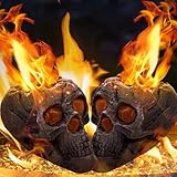 Wiwiqing 2 Pack Fire Pit Skulls 8.7 Inch Halloween Imitated Human Ceramic Firepit Heads Fireproof Skulls Bonfire Accessories Fake Logs for Outside Halloween Decor for Gas Propane Wood Fires (Black)