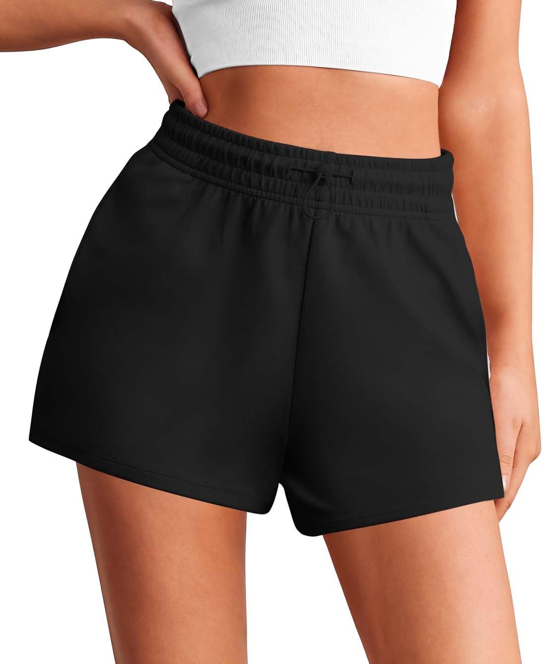 PINSPARK Womens Sweat Shorts Casual Soft Athletic Short Elastic Waisted Comfy Lounge Shorts Activewear 3" with Pockets Black Medium