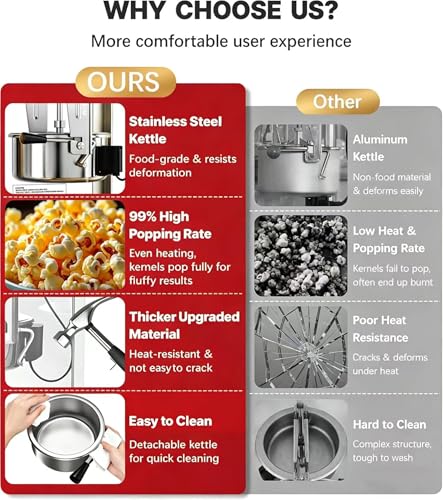 Image of 12 oz Commercial Popcorn Machine Cart, Popcorn Maker Machine with Stainless-Steel Kettle Makes Up to 48 Cups, Movie Theater Pop Corn Machine with 3-Switch Control & Tempered Glass Doors, Red