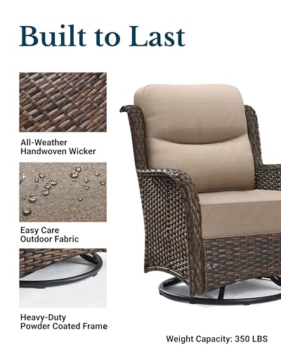 HILLGA Luxury Patio Furniture Set with 6-inch Thick Cushion, Outdoor High Back Swivel Rocker Patio Chairs, 2PCS Wicker Conversation Set for Deck Yard and Poolside, Beige (V2)