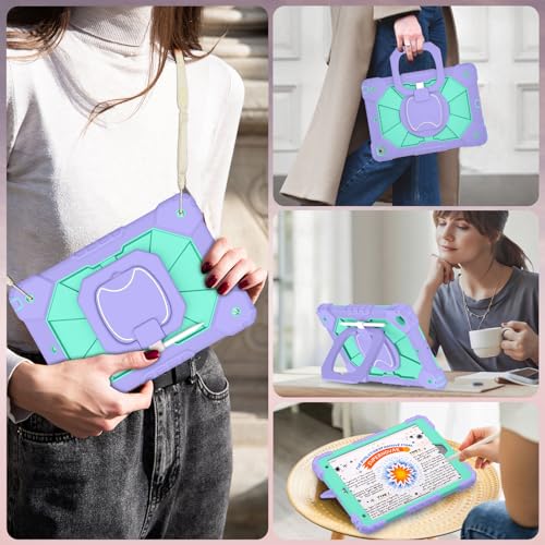 Image of WESOROL Case for iPad 9th /8th /7th Generation 10.2 Inch iPad 9th Generation Case with Screen Protector Rotating Stand Pencil Holder Heavy Duty Shockproof Cover for 9th Gen iPad Case,Purple Green