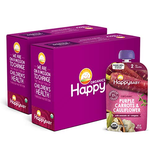 Happy Baby Organics Savory Blends Stage 2 Baby Food, Purple Carrots & Cauliflower with Avocado Oil + Oregano, 4 Ounce (Pack of 16) packaging may vary