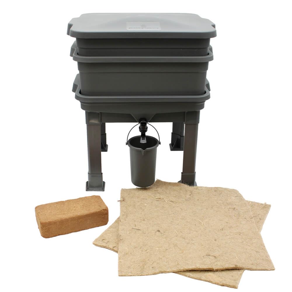 Wormery Compost Bin Worm Farm For Recycling Kitchen Waste Into Vermicompost And Worm Tea With Tap And Worm Blanket (Worm Farm Complete Set (Includes 2 Trays, Bedding and Blanket))