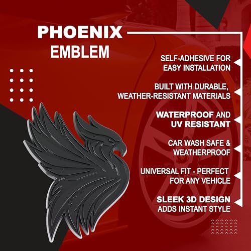 Image of Phoenix Emblem 3D Bird Badge, Custom Car Decal Sticker - Durable Exterior Trunk, Hood, Fender for Car, Truck, SUV (Set of 2) (Matte Black)
