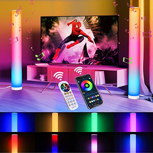 KINGLEAD Lampadaire LED 2 Pièces Couleur Changeante RGB Clairage Dimmable Lampadaire sur pied Salon avec Télécommande et Bluetooth APP Contrôle Mode Musique Moderne D'angle Lampe Chambre Décoration