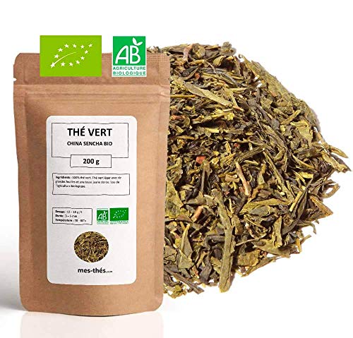 Thé Vert Bio Sencha Nature Chine Thé Vert Nature Léger Thé Vert en Vrac Sachet 200 grammes avec Zip 80 Tasses 100% Agriculture Biologique Thé Vert de Qualité Satisfait ou Remboursé